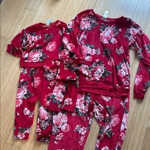 Floral Red Kids Pajamas Set